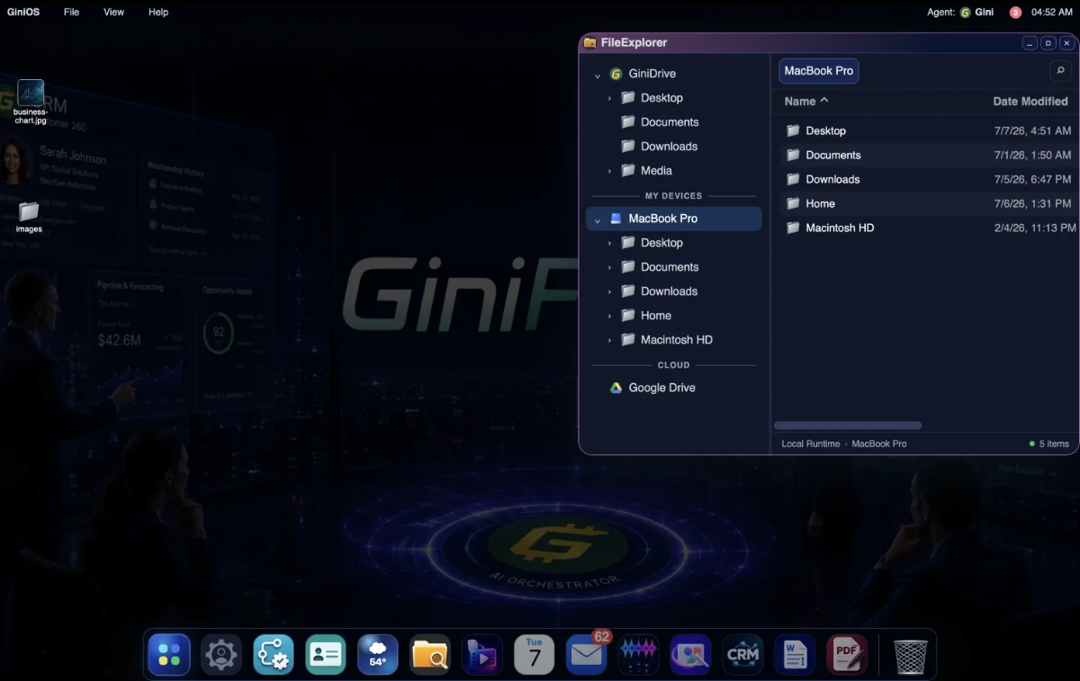 GiniOS Desktop And Dock
